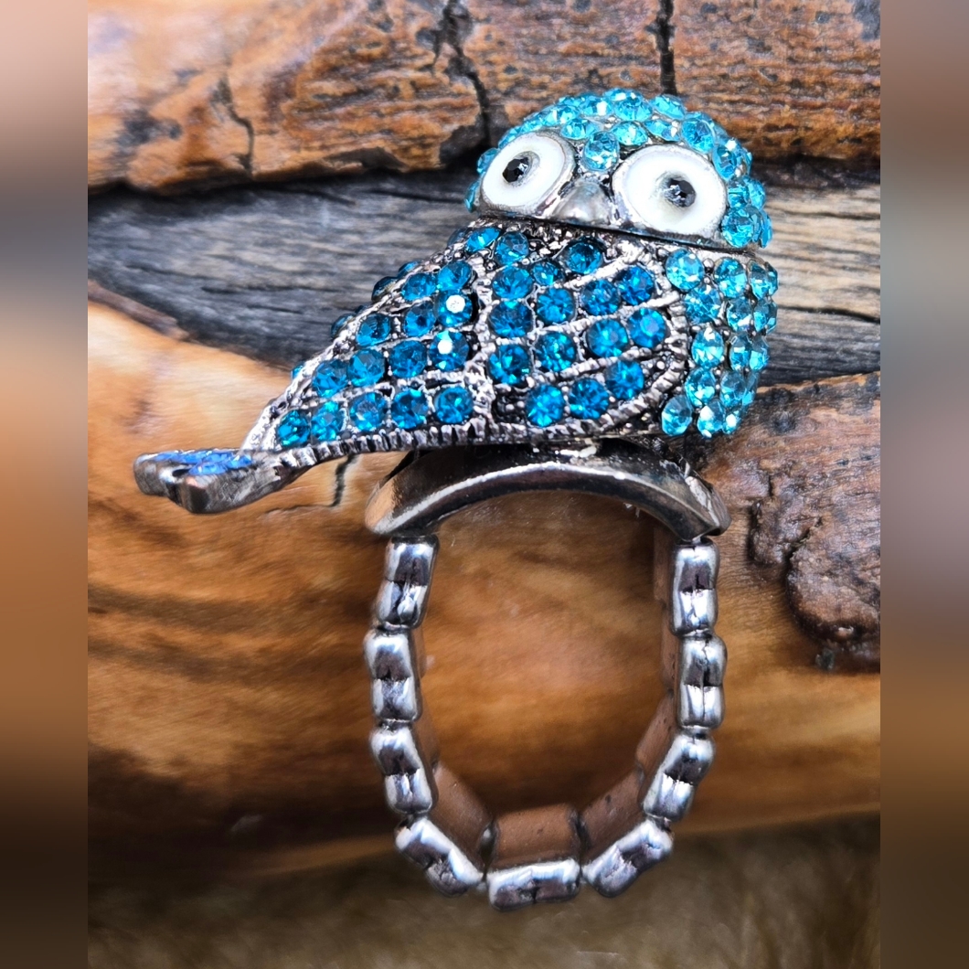 Blingy Blue Bird Ring Adjustable Stretch Silver Tone Crystals In Blues 15$